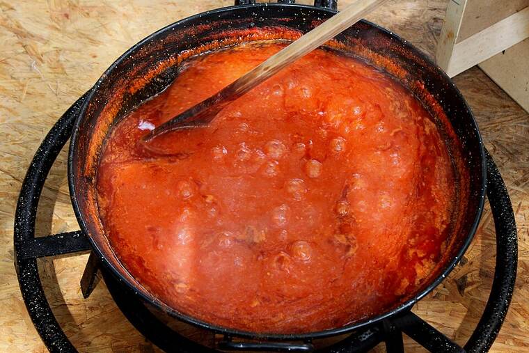 Tomate frito, ingrediente de pimientos verdes rellenos de cuscús de lentejas y tomate