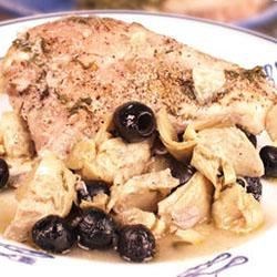 Receta de pollo al horno con alcachofas y aceitunas negras